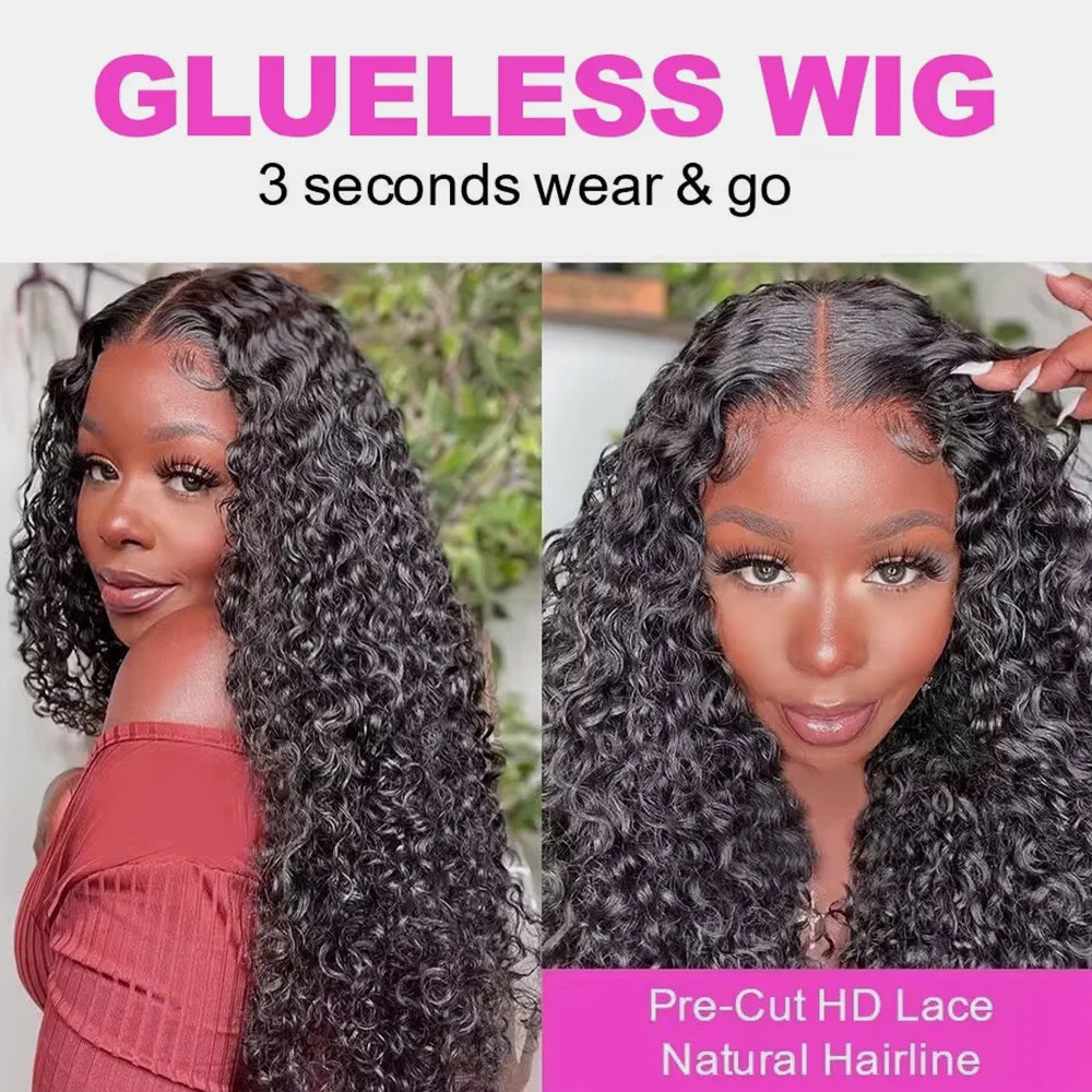 250% Deep Wave Glueless Wig 13x4 Lace Frontal Wig Curly 5x5 Lace Wear Go Glueless Wig For Women 100% Human Hair Natural Color