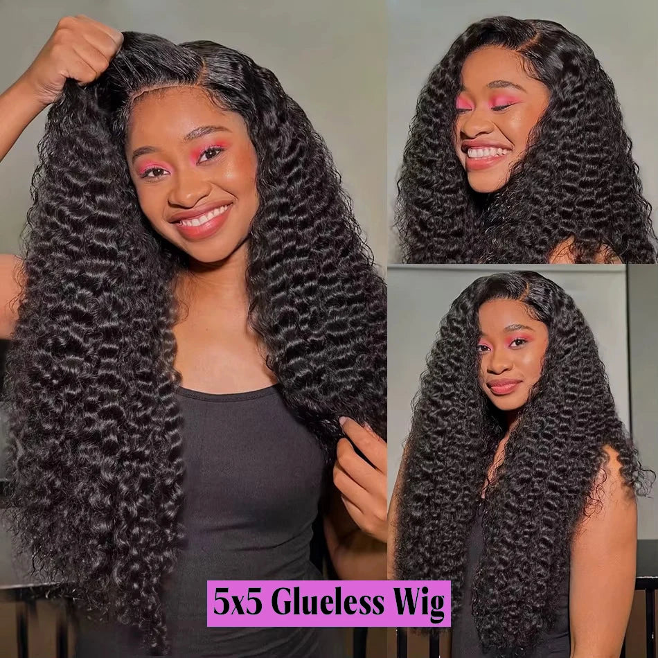 250% Deep Wave Glueless Wig 13x4 Lace Frontal Wig Curly 5x5 Lace Wear Go Glueless Wig For Women 100% Human Hair Natural Color