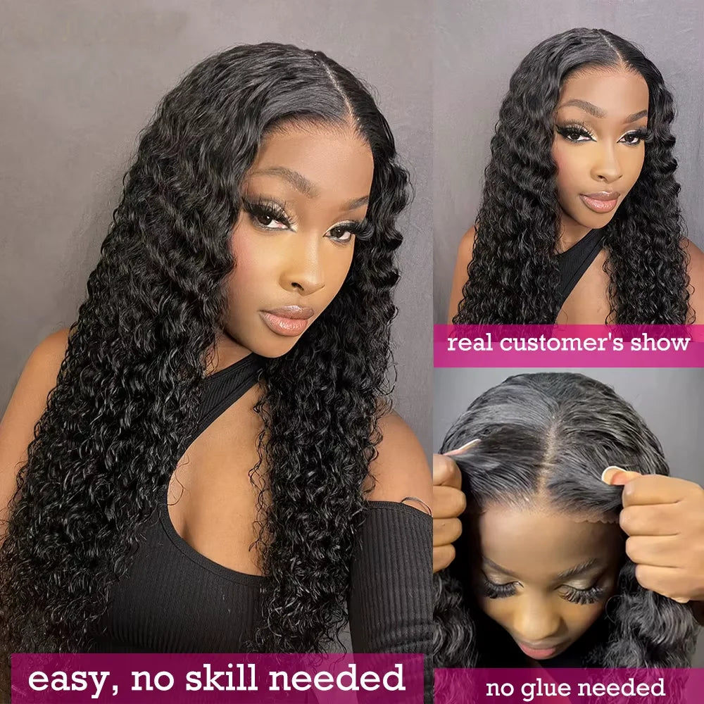 250% Deep Wave Glueless Wig 13x4 Lace Frontal Wig Curly 5x5 Lace Wear Go Glueless Wig For Women 100% Human Hair Natural Color
