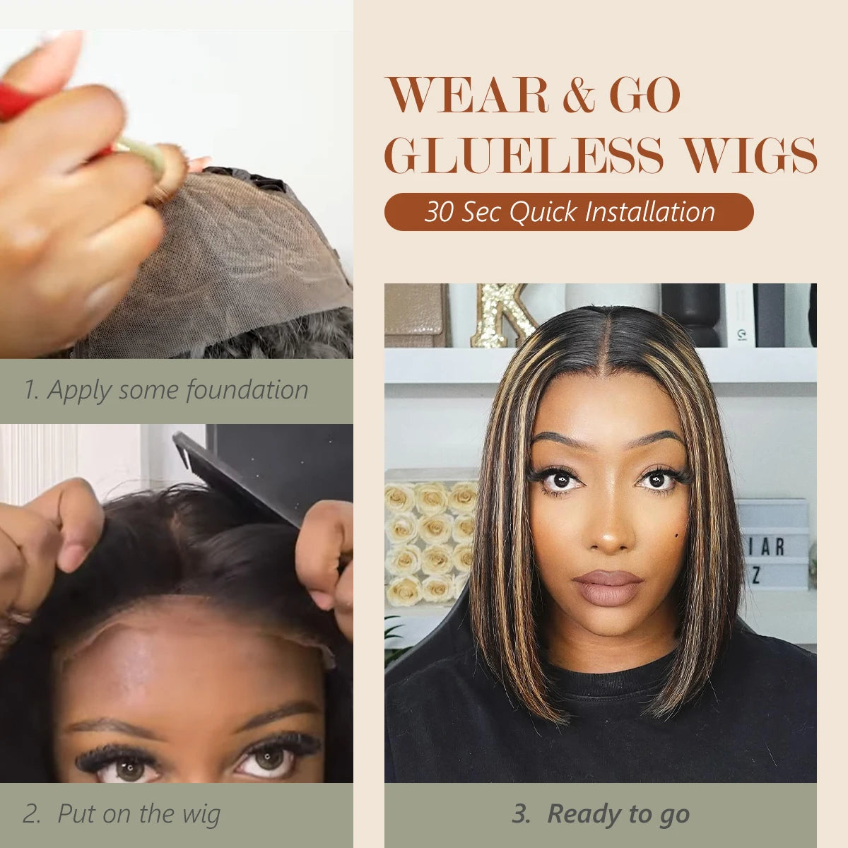 Glueless Bob Wigs Human Hair Pre Plucked Pre Cut P1b/27 5x5 HD Lace Closure Blonde Highlight Ombre Lace Front Human Hair Wigs