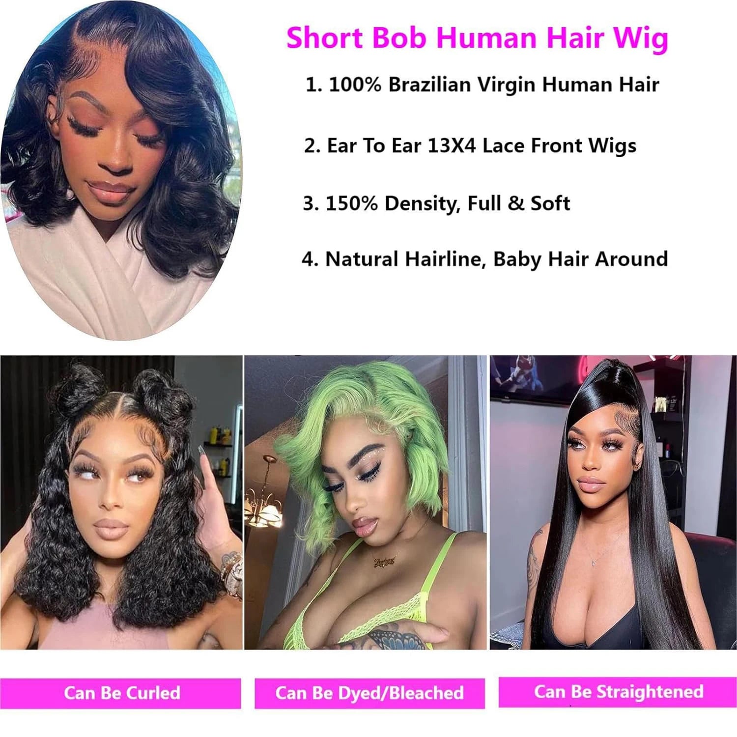 13x4 Lace Frontal Wig Human Hair Short Bob Wig Body Wave 4x4 HD Lace Front Closure Wig Brazilian Virgin Hair Natural Black Color