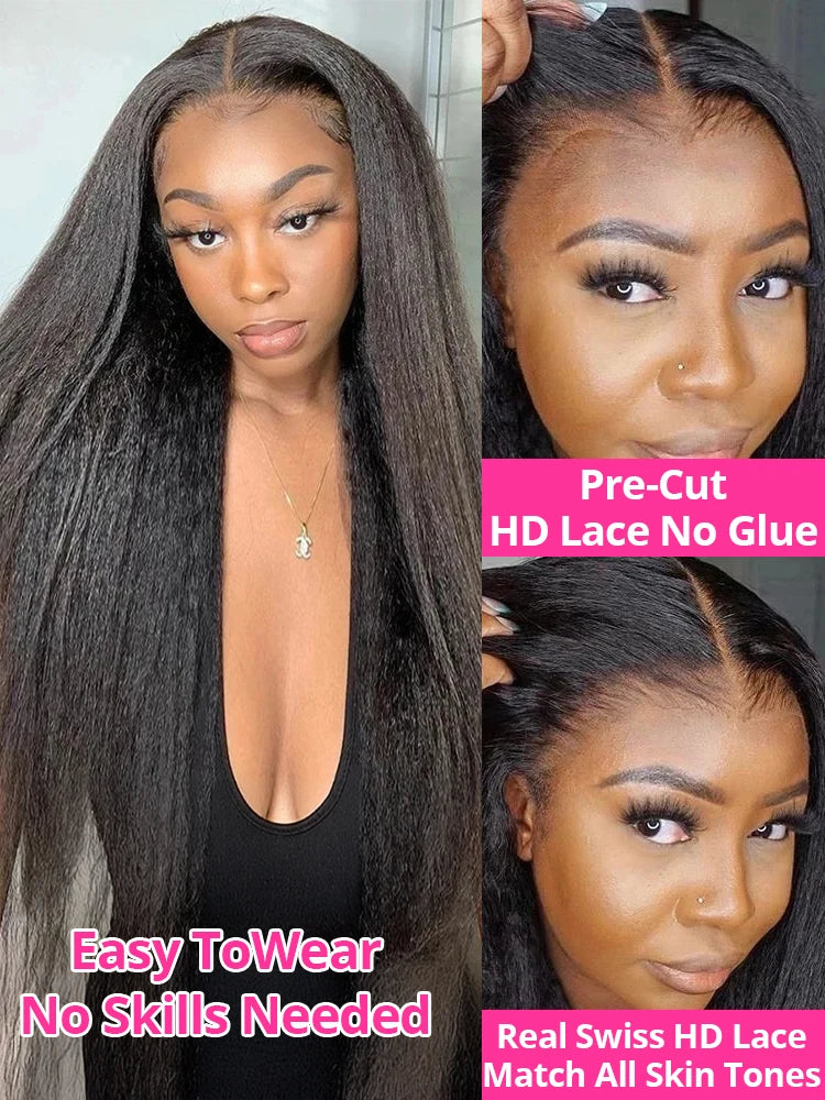 Yaki Kinky Straight Human Hair Wigs Glueless Wig Human Hair Ready To Wear And Go Preplucked 7x5 HD Lace Frontal Wigs For Women