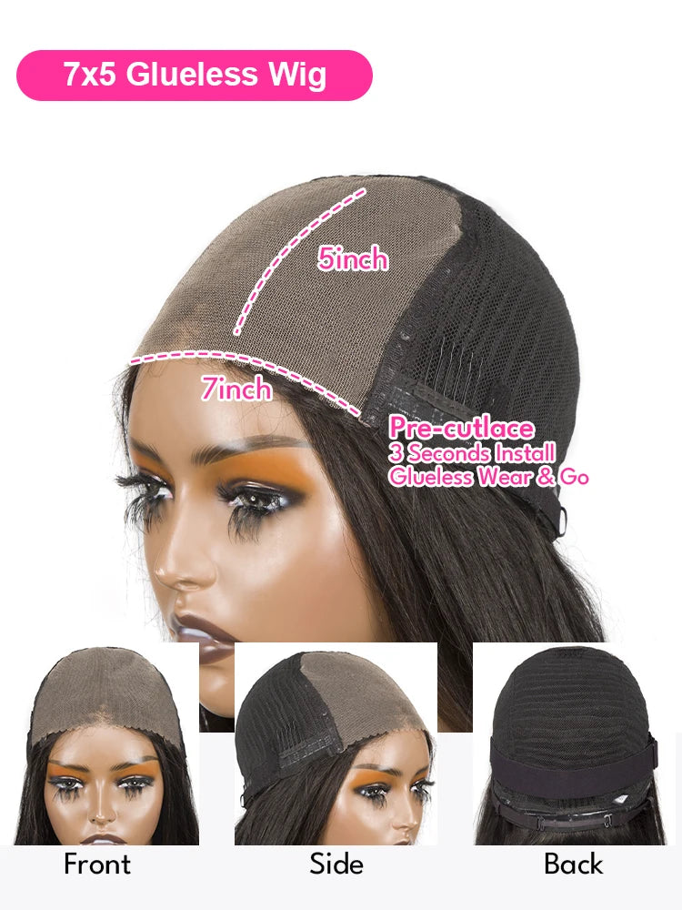 Yaki Kinky Straight Human Hair Wigs Glueless Wig Human Hair Ready To Wear And Go Preplucked 7x5 HD Lace Frontal Wigs For Women