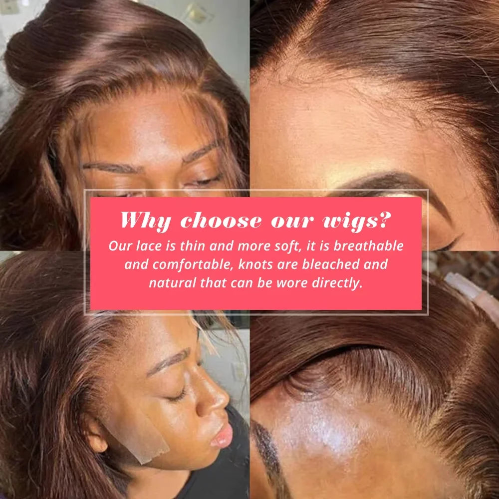 220% Chocolate Brown Short Bob Bone Straight 13x4 HD Transparent Lace Front Human Hair Wig Brazilian Lace Frontal Wigs For Women