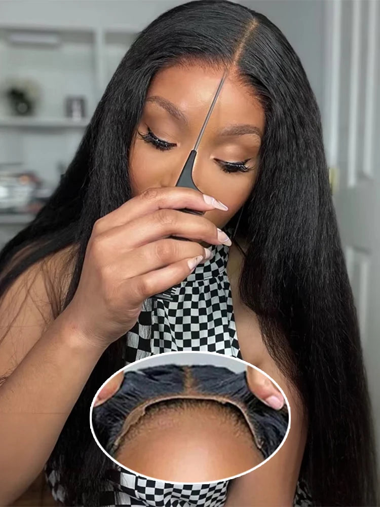 Yaki Kinky Straight Human Hair Wigs Glueless Wig Human Hair Ready To Wear And Go Preplucked 7x5 HD Lace Frontal Wigs For Women