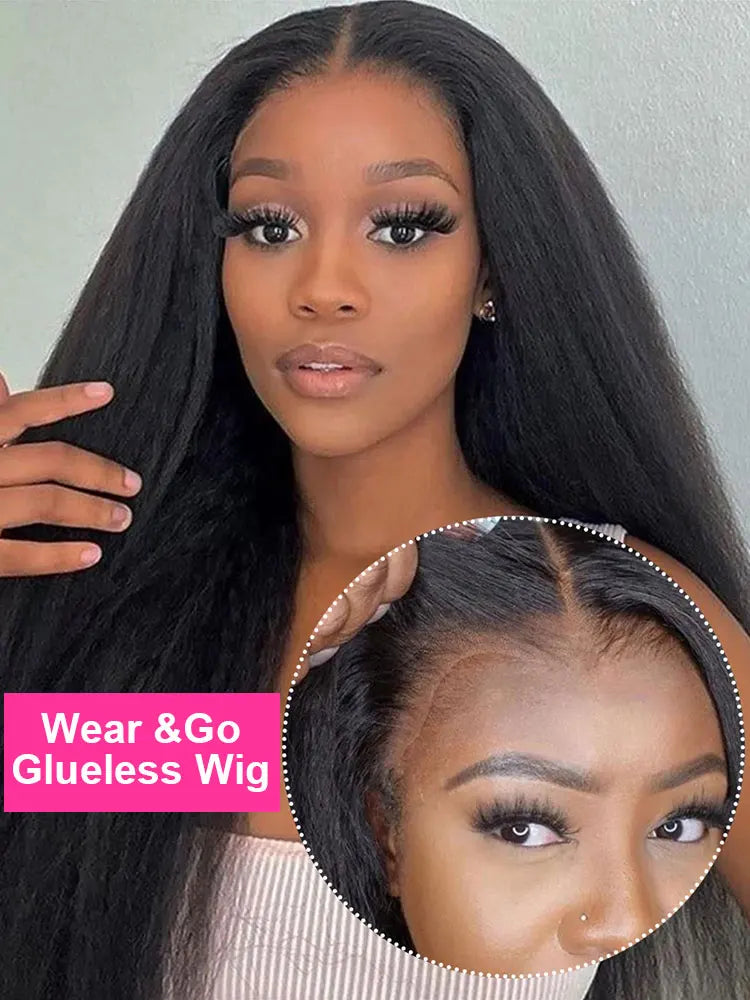 Yaki Kinky Straight Human Hair Wigs Glueless Wig Human Hair Ready To Wear And Go Preplucked 7x5 HD Lace Frontal Wigs For Women