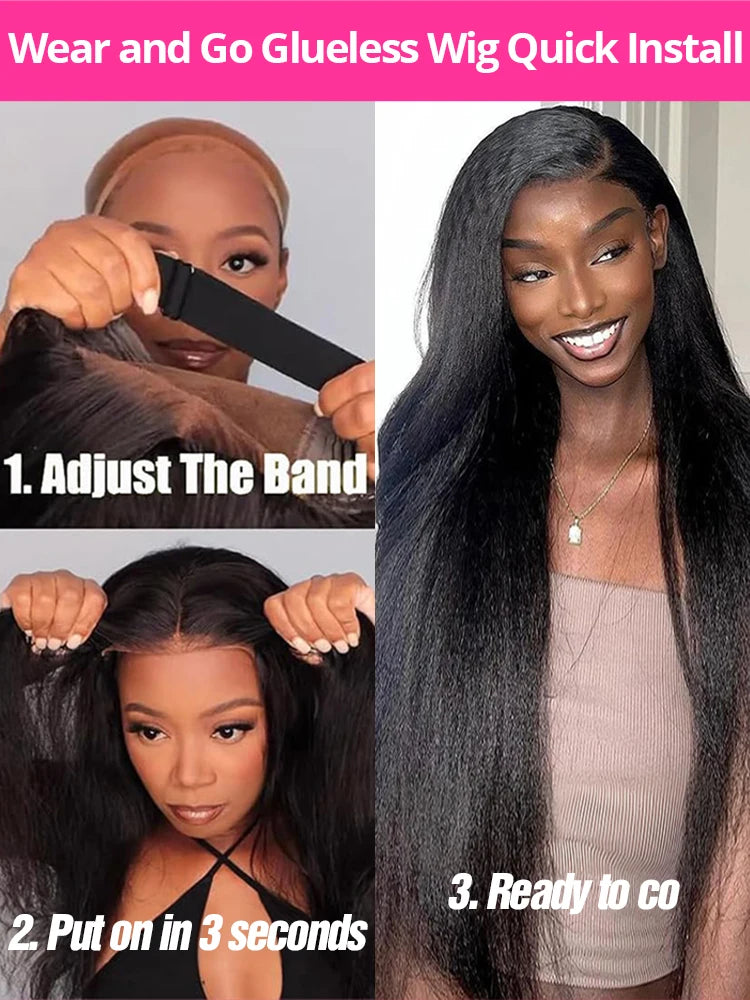 Yaki Kinky Straight Human Hair Wigs Glueless Wig Human Hair Ready To Wear And Go Preplucked 7x5 HD Lace Frontal Wigs For Women