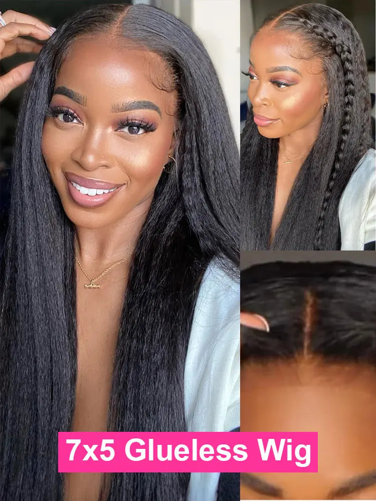 Yaki Kinky Straight Human Hair Wigs Glueless Wig Human Hair Ready To Wear And Go Preplucked 7x5 HD Lace Frontal Wigs For Women